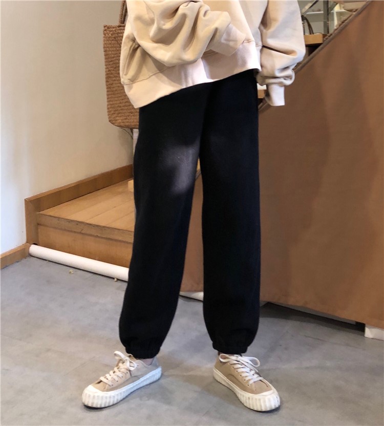 衛褲女秋冬韓版chic高腰顯瘦寬松加厚加絨復古港味ins束腳休閑褲(圖14)