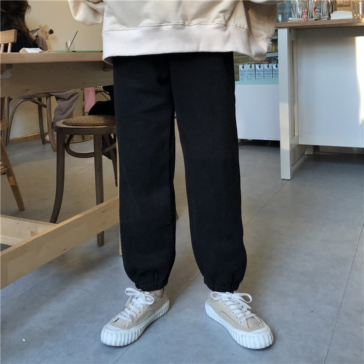 衛褲女秋冬韓版chic高腰顯瘦寬松加厚加絨復古港味ins束腳休閑褲(圖15)