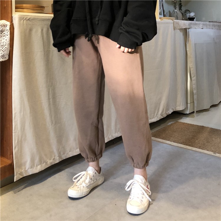 衛褲女秋冬韓版chic高腰顯瘦寬松加厚加絨復古港味ins束腳休閑褲(圖20)