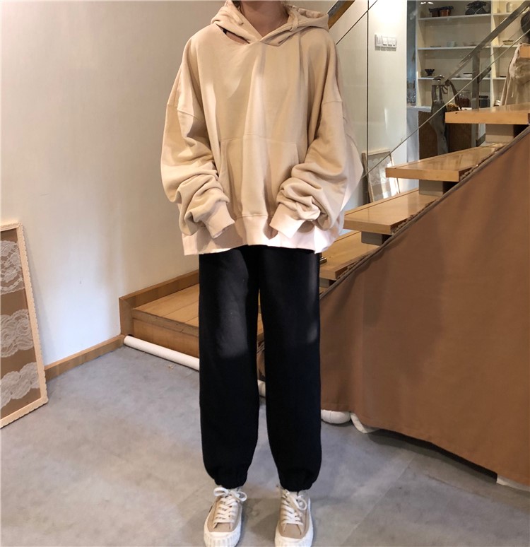 衛褲女秋冬韓版chic高腰顯瘦寬松加厚加絨復古港味ins束腳休閑褲(圖16)