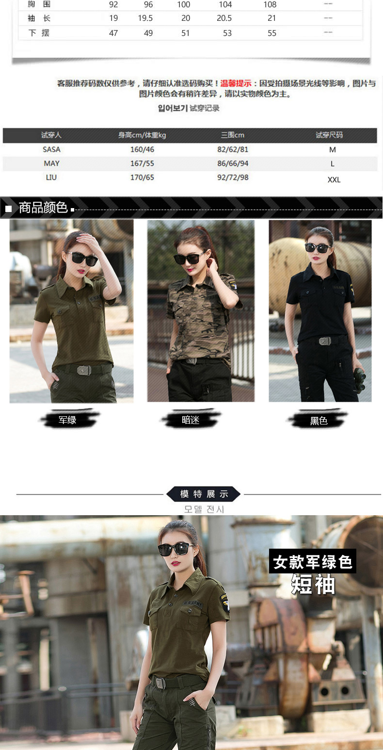 夏季迷彩短袖女顯瘦上衣新款修身翻領(lǐng)t恤水兵舞服寬松軍迷軍裝男(圖5)