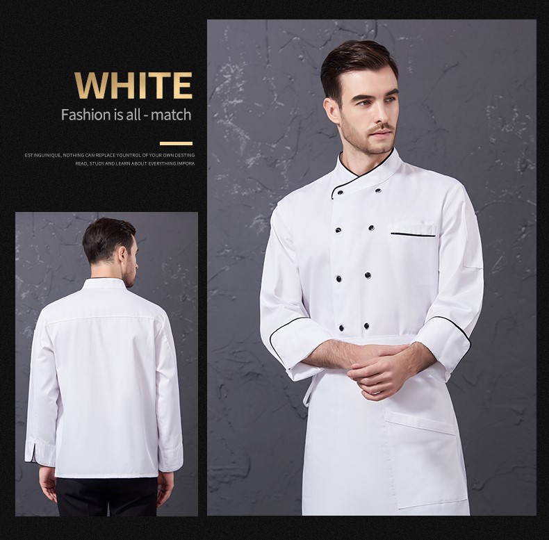 廚師工作服男長(cháng)袖秋冬裝白色餐飲酒店廚房服裝西餐廚師服定制logo(圖14)