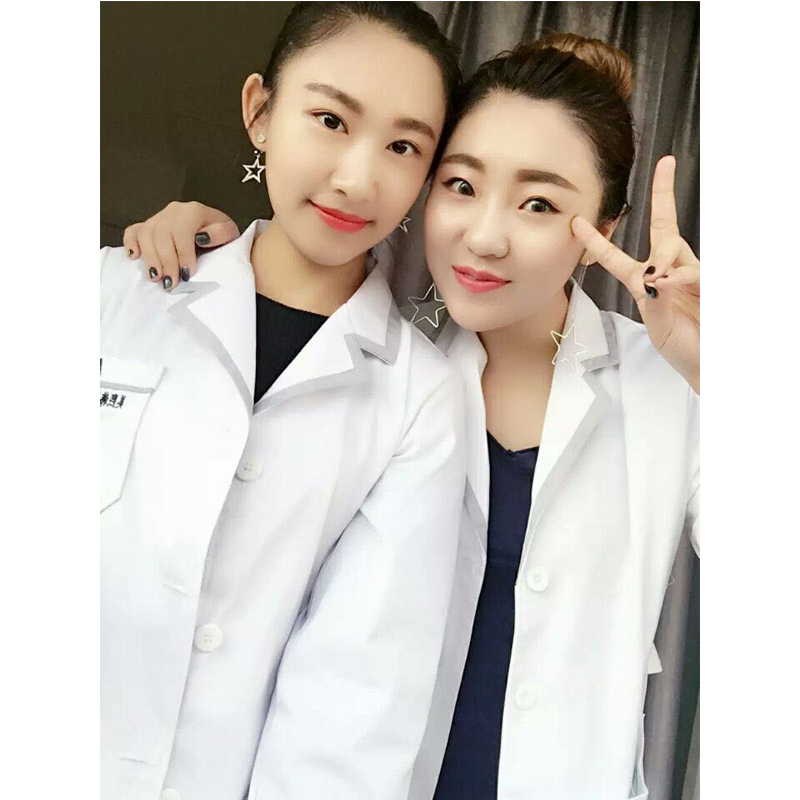 韓版紋繡師白大褂短袖美容院師女皮膚管理工作服定制logo秋季衣服(圖8)