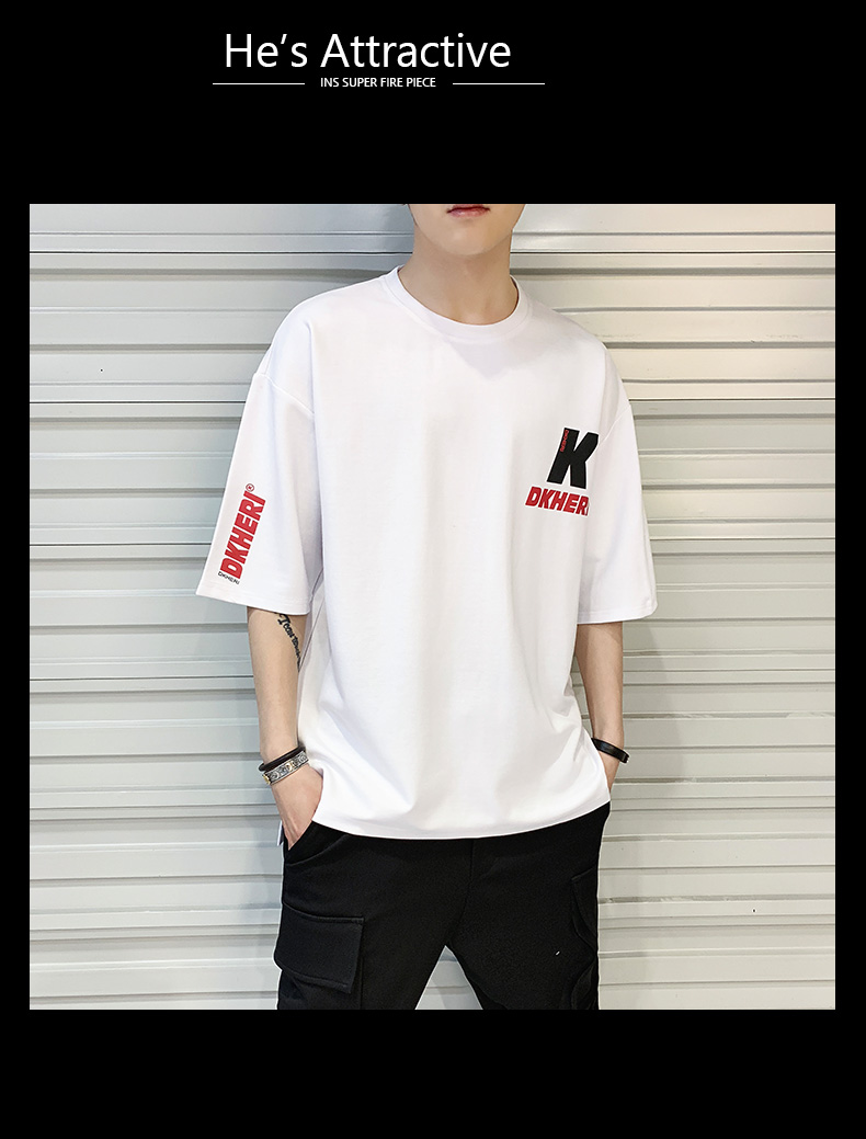 五分袖t恤男夏裝2019新款寬松中袖上衣服體恤潮牌ins半袖男士短袖(圖5)