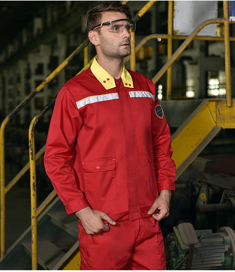 春秋加厚防靜電反光條工作服套裝男工廠(chǎng)車(chē)間電工多口袋勞保服定制(圖9)