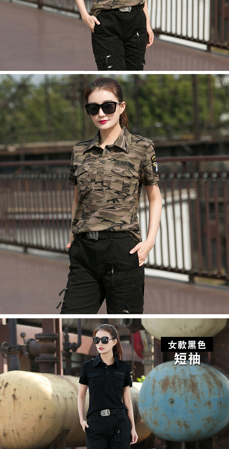 夏季迷彩短袖女顯瘦上衣新款修身翻領(lǐng)t恤水兵舞服寬松軍迷軍裝男(圖8)