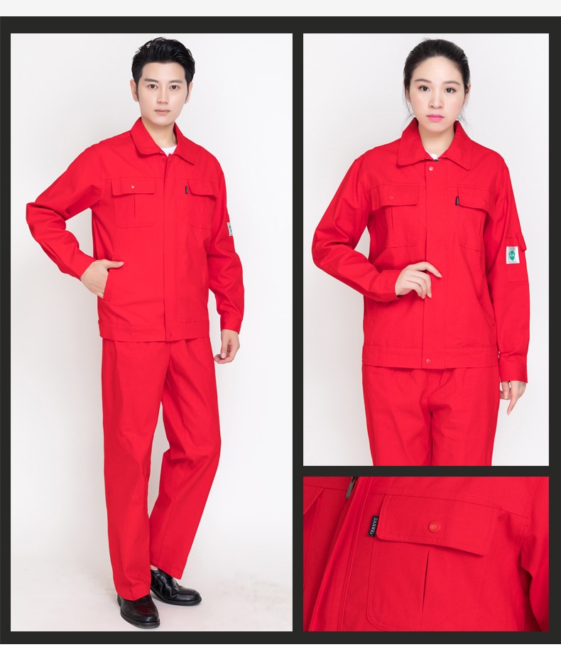 純棉春秋工作服套裝男大紅中國石油電焊防靜電加油站勞保服服定制(圖18)