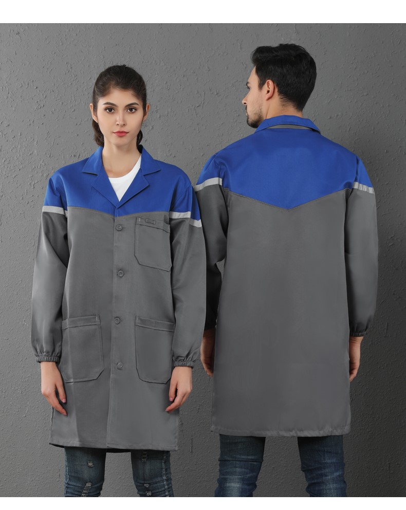 定制加厚藍大褂工作服男女長(cháng)款工裝耐磨防塵搬運工服罩衣勞保服(圖7)