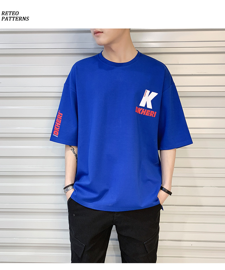 五分袖t恤男夏裝2019新款寬松中袖上衣服體恤潮牌ins半袖男士短袖(圖12)