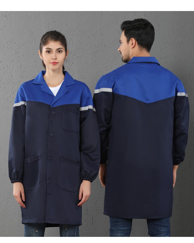定制加厚藍大褂工作服男女長(cháng)款工裝耐磨防塵搬運工服罩衣勞保服(圖3)