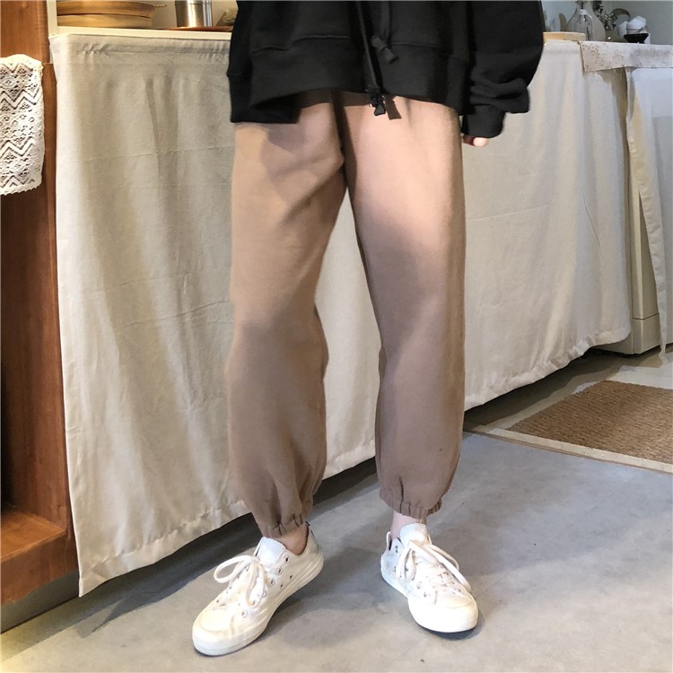 衛褲女秋冬韓版chic高腰顯瘦寬松加厚加絨復古港味ins束腳休閑褲(圖23)