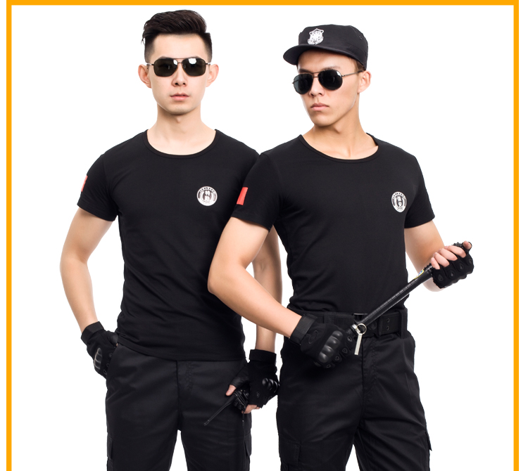 夏季保安短袖作訓服T恤DIY定制刺繡吸汗工作服戶(hù)外物業(yè)安保服套裝(圖6)