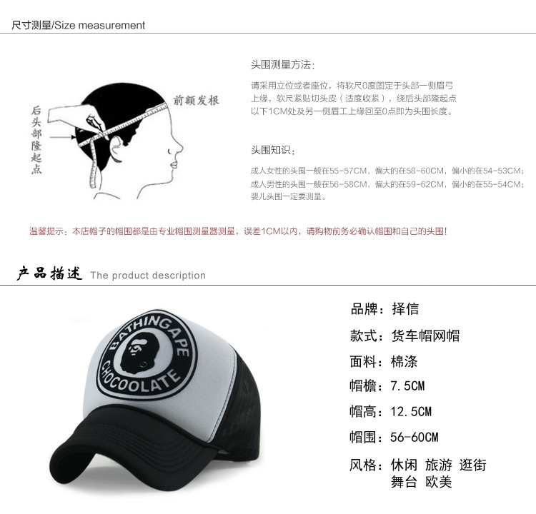帽子男春夏季潮人網(wǎng)帽嘻哈帽子男女秋棒球帽猿人頭貨車(chē)帽鴨舌帽(圖3)