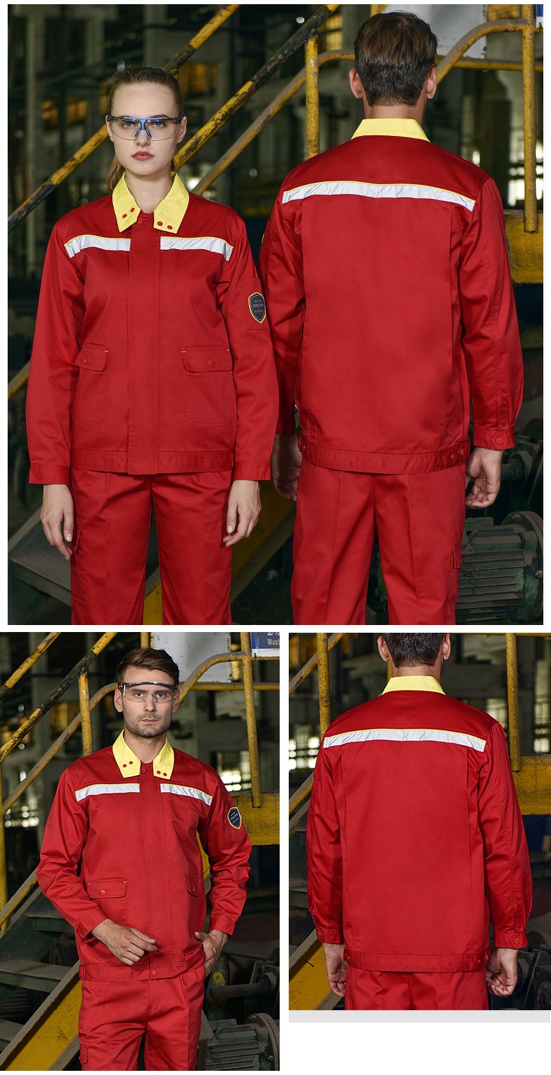 春秋加厚防靜電反光條工作服套裝男工廠(chǎng)車(chē)間電工多口袋勞保服定制(圖10)