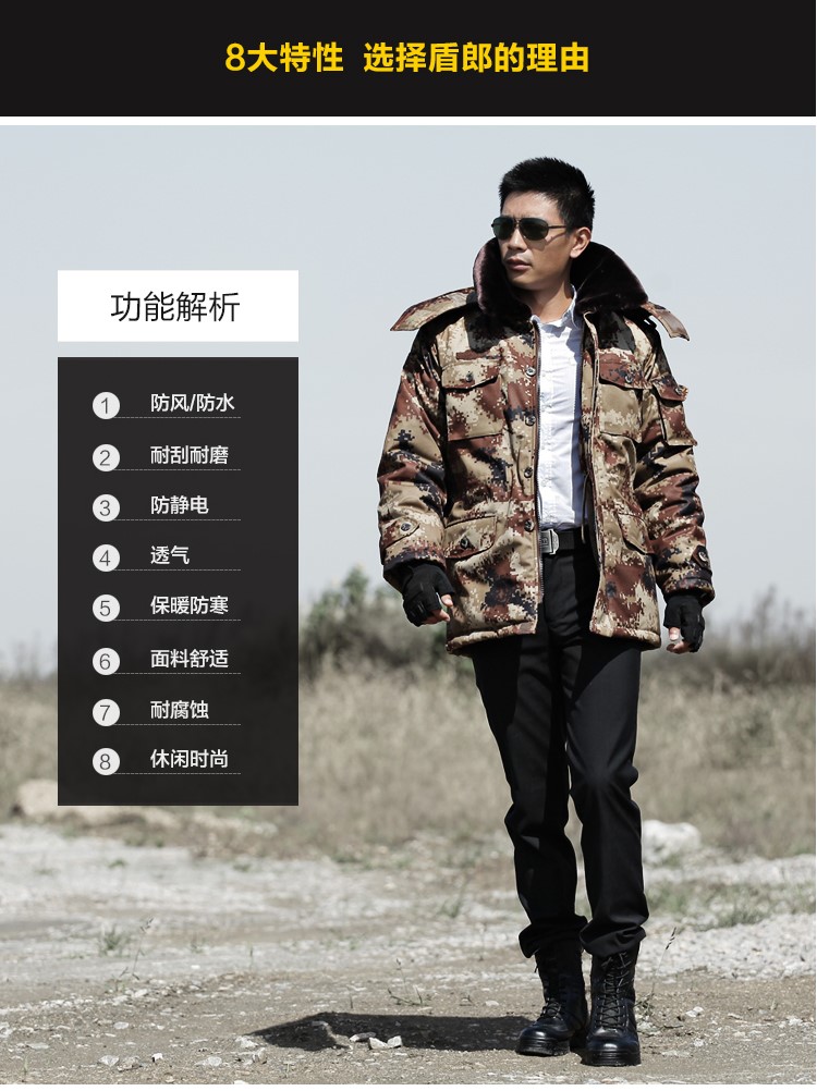 荒漠沙漠大衣加厚迷彩大衣冬季軍大衣迷彩棉服防寒作訓服棉大衣(圖2)