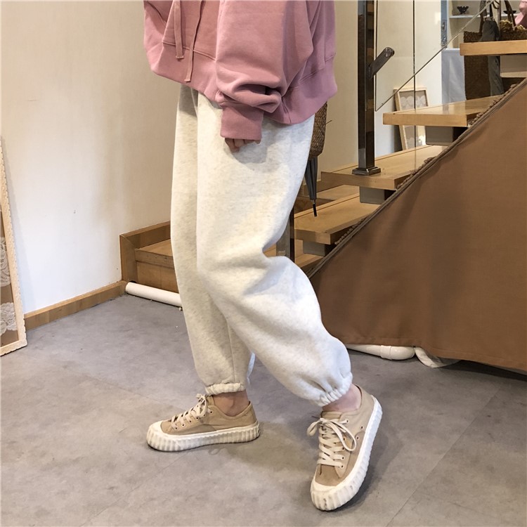 衛褲女秋冬韓版chic高腰顯瘦寬松加厚加絨復古港味ins束腳休閑褲(圖8)