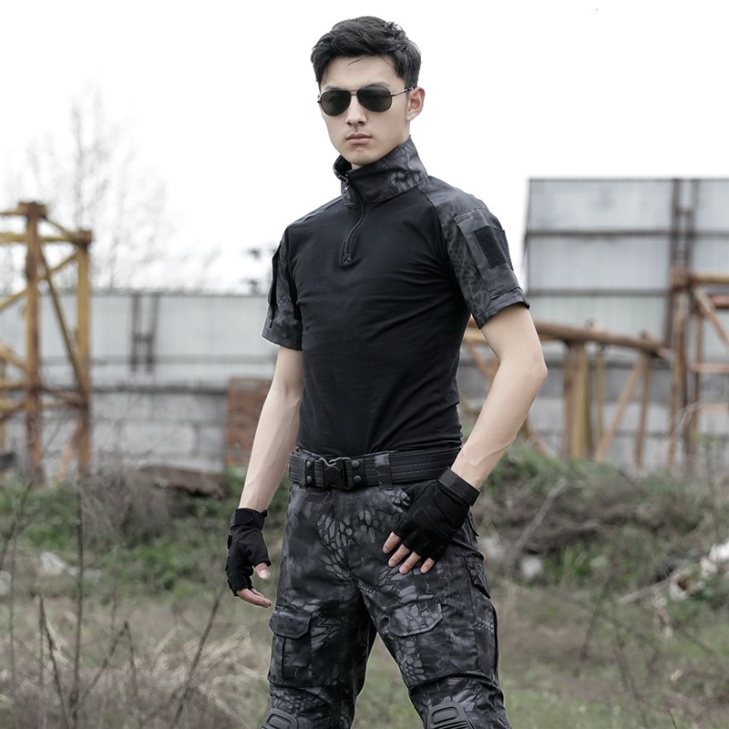 黑色短袖蛙服套裝特種兵作訓服夏裝戶(hù)外軍迷真人CS訓練作戰服(圖4)