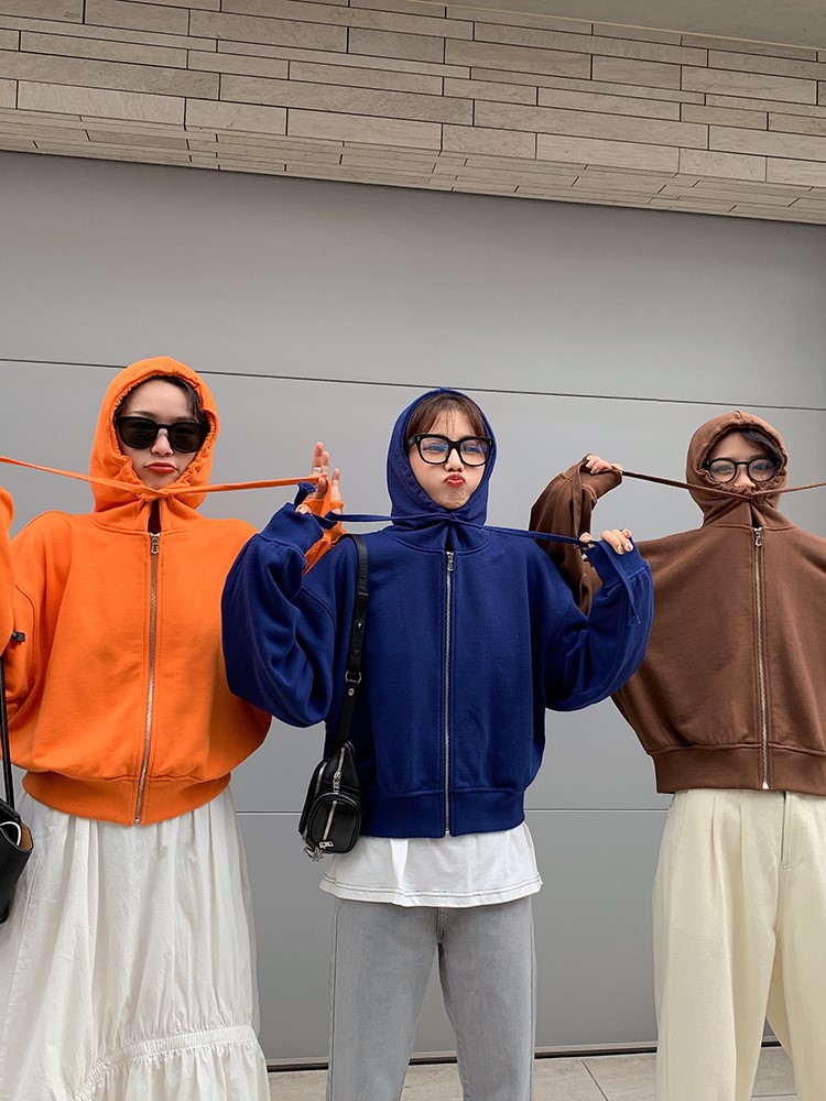 定制連帽拉鏈衛衣女2019秋季新款百搭休閑寬松短款運動(dòng)外套(圖1)