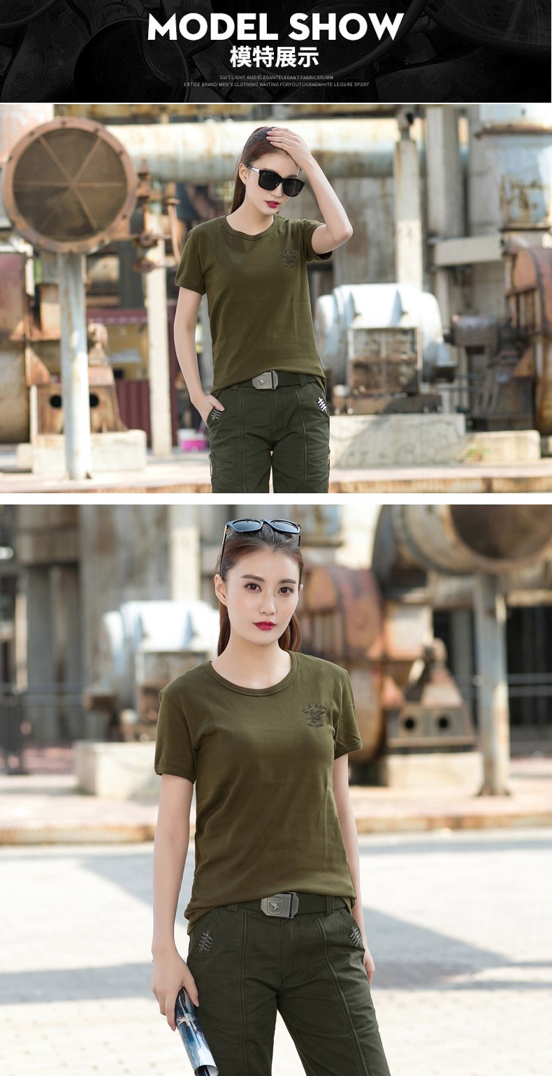 夏裝情侶裝軍迷緊身T恤女軍綠打底棉質(zhì)戶(hù)外服裝黑色彈力短袖上衣(圖8)
