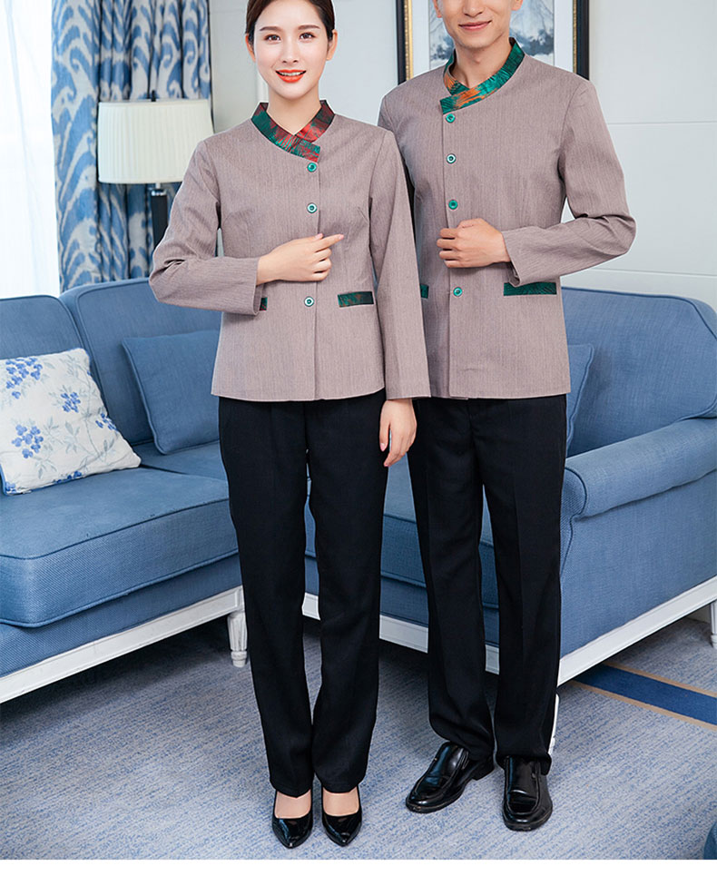 定做五星級大酒店高檔賓館會(huì )所客房服務(wù)員工作服長(cháng)袖度假村清潔工(圖8)