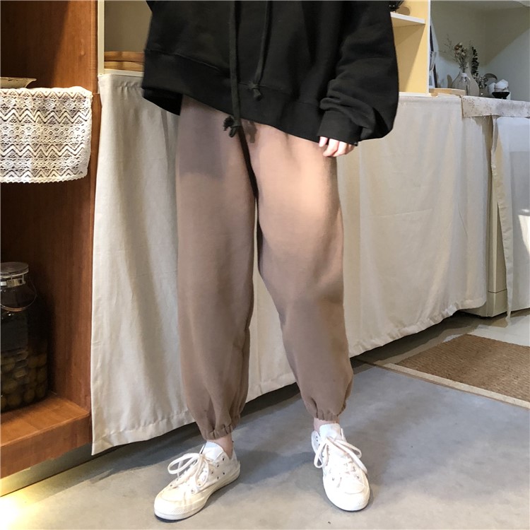 衛褲女秋冬韓版chic高腰顯瘦寬松加厚加絨復古港味ins束腳休閑褲(圖22)