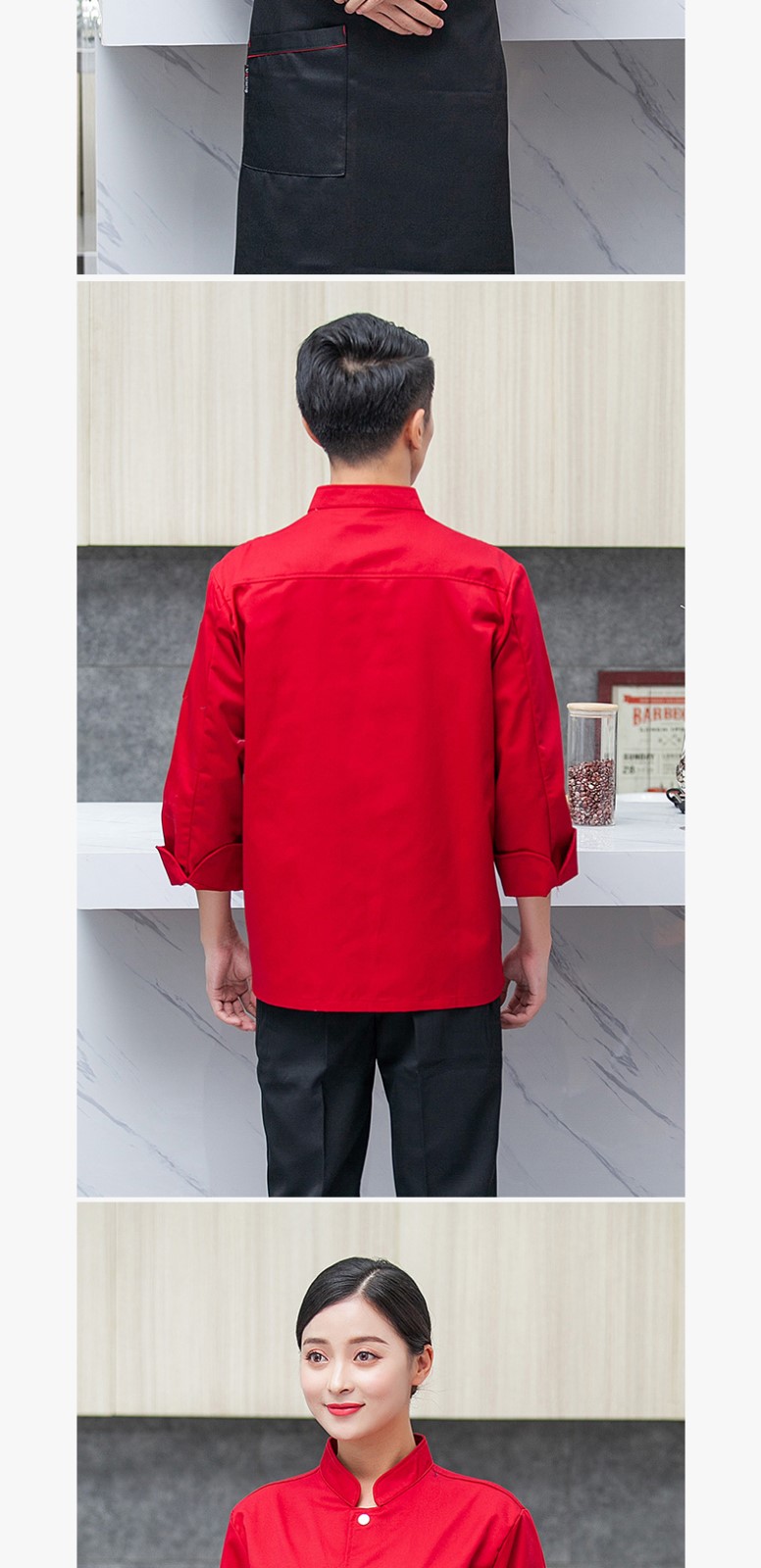 餐飲廚師工作服男長(cháng)袖黑色秋冬特色廚房中國風(fēng)潮流廚師服定制logo(圖28)
