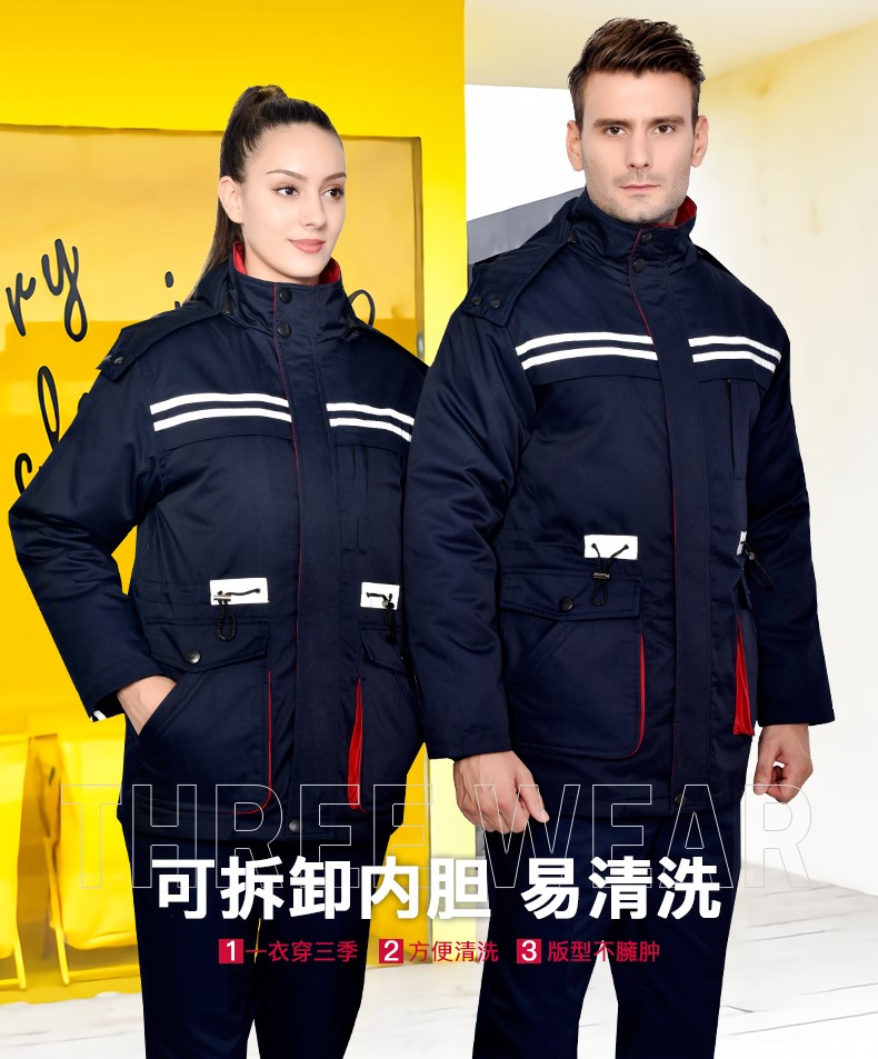 冬季工作服棉衣男勞保服棉服冬天加厚耐磨防寒保暖中長(cháng)款棉襖套裝(圖3)