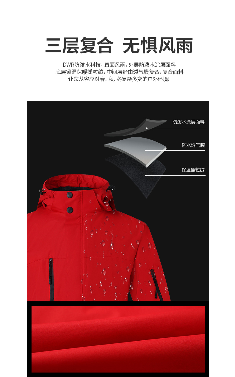 戶(hù)外旅游沖鋒衣定制工作服防風(fēng)防雨加絨登山服外套定做刺繡印logo(圖4)