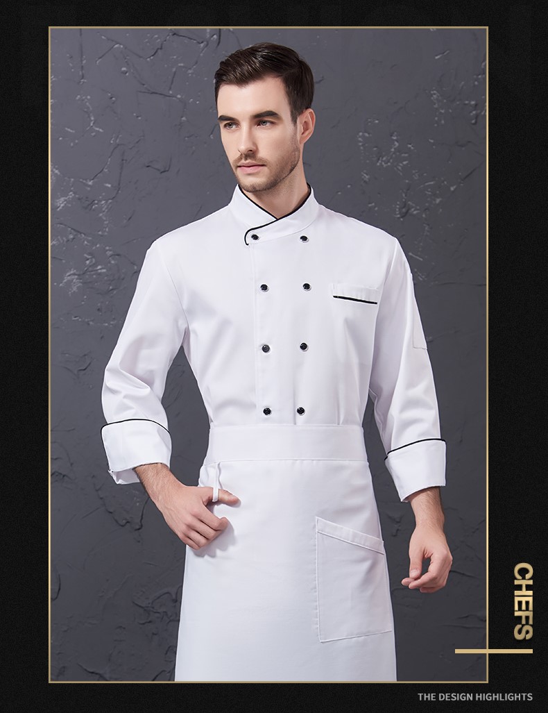 廚師工作服男長(cháng)袖秋冬裝白色餐飲酒店廚房服裝西餐廚師服定制logo(圖13)
