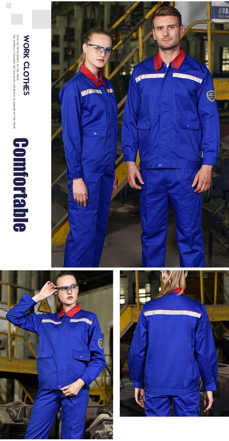 春秋加厚防靜電反光條工作服套裝男工廠(chǎng)車(chē)間電工多口袋勞保服定制(圖12)