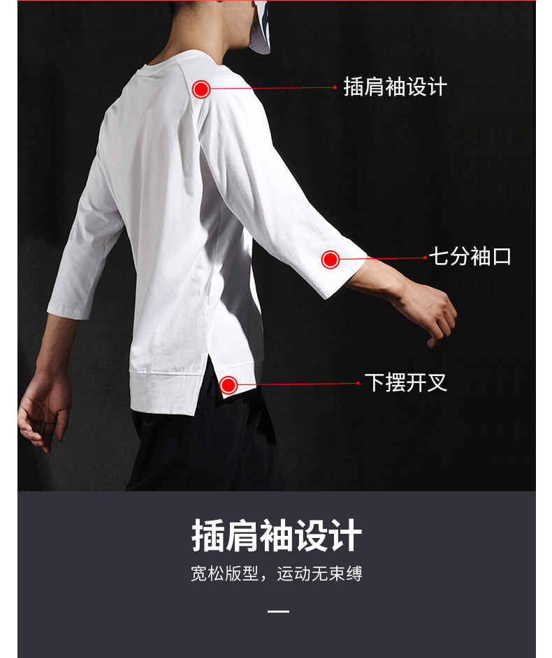 七分袖t恤男夏天韓版潮流短袖上衣寬松純棉潮牌學(xué)生中袖7分袖衣服(圖2)