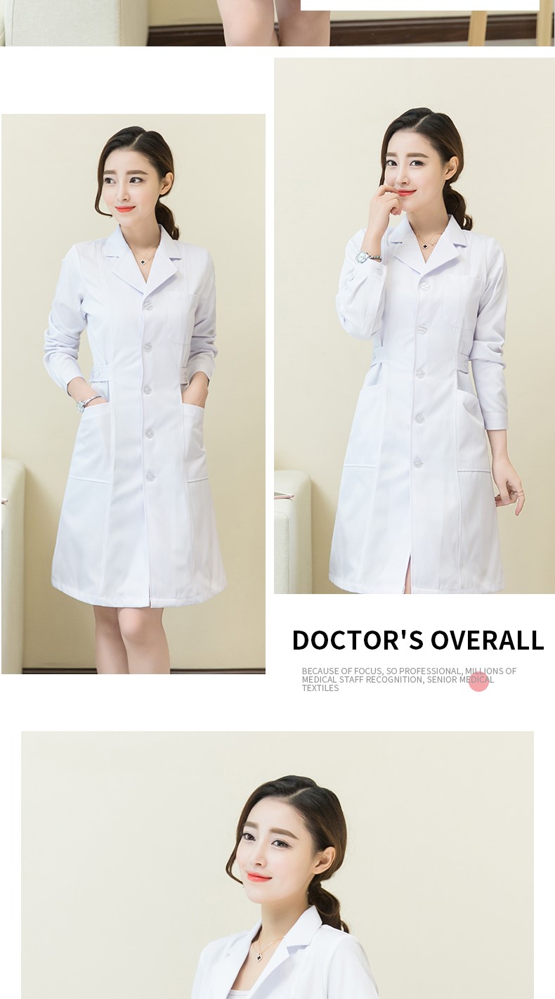 白大褂長(cháng)袖女醫生服短袖定制logo印字長(cháng)款實(shí)驗服大學(xué)生化學(xué)工作室(圖12)