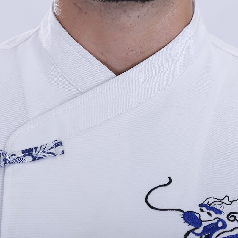 酒店廚師工作服男長(cháng)袖繡龍廚房秋冬款后廚廚師長(cháng)工衣中國風(fēng)青花瓷(圖4)