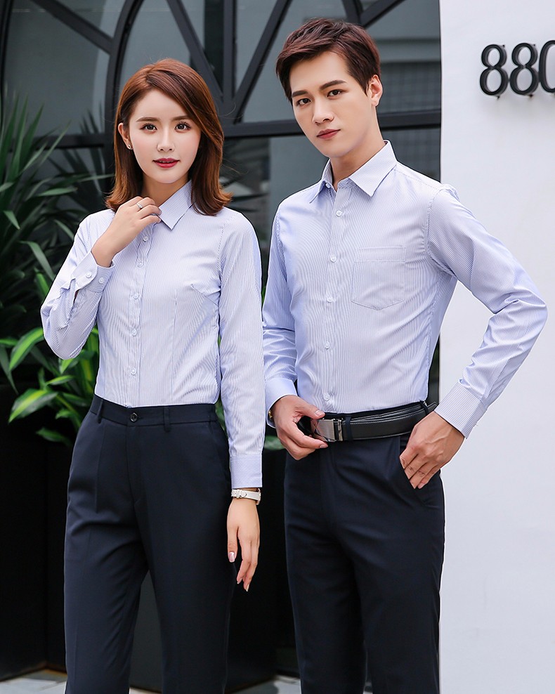 銀行工作服女套裝職業(yè)襯衫2019秋季新款男女同款正裝定制logo襯衣長(cháng)袖(圖12)