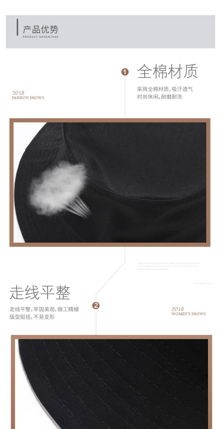 漁夫帽定制Logo刺繡印字定做兒童DIY韓版純色雙面漁夫帽盆帽男女(圖3)