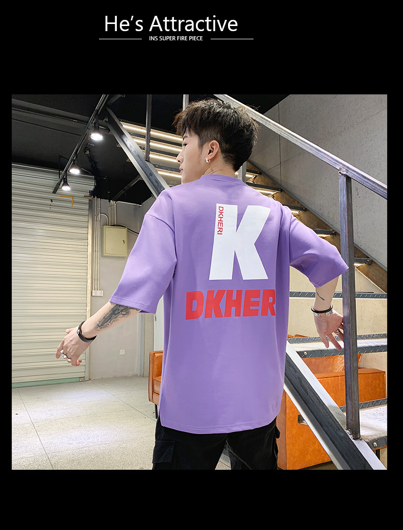 五分袖t恤男夏裝2019新款寬松中袖上衣服體恤潮牌ins半袖男士短袖(圖17)