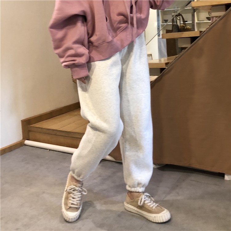 衛褲女秋冬韓版chic高腰顯瘦寬松加厚加絨復古港味ins束腳休閑褲(圖9)