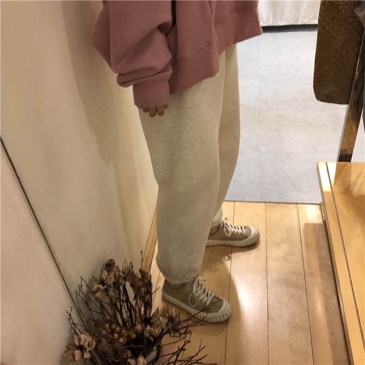 衛褲女秋冬韓版chic高腰顯瘦寬松加厚加絨復古港味ins束腳休閑褲(圖7)