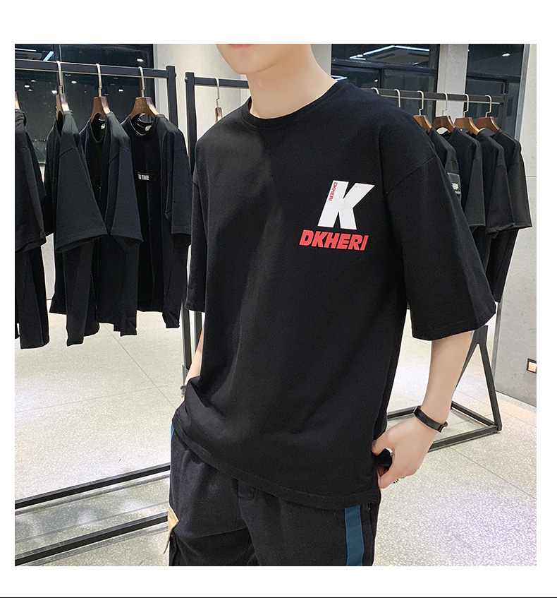 五分袖t恤男夏裝2019新款寬松中袖上衣服體恤潮牌ins半袖男士短袖(圖7)