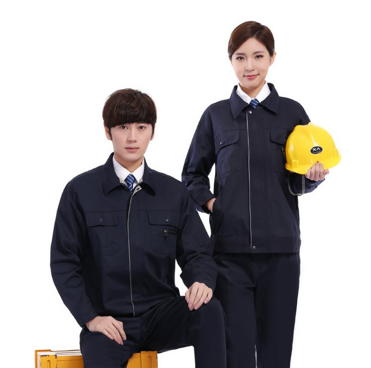 定做繡印logo長(cháng)袖工作服套裝男女春秋工廠(chǎng)車(chē)間工程服勞保服汽修服(圖8)