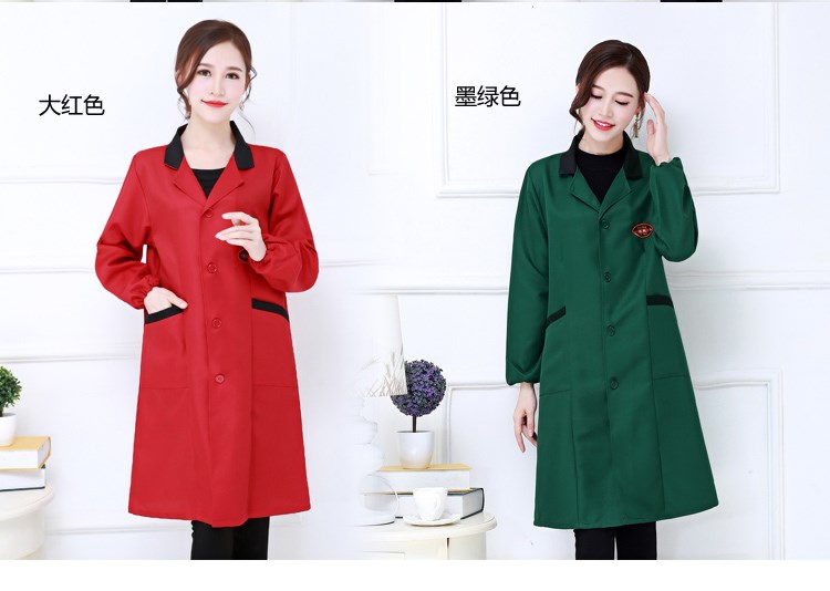 新款時(shí)尚罩衣成人男女長(cháng)袖圍裙中長(cháng)款透氣居家工作服勞保大褂定制(圖8)