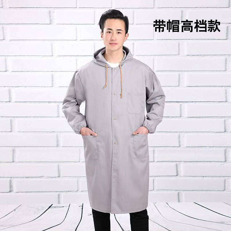 藍大褂工作服男長(cháng)袖耐臟倉庫搬運搬貨罩衣食品防塵印字勞保服定制(圖4)