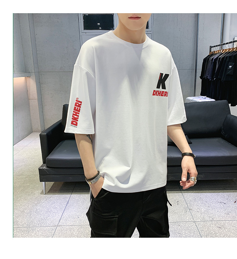 五分袖t恤男夏裝2019新款寬松中袖上衣服體恤潮牌ins半袖男士短袖(圖2)