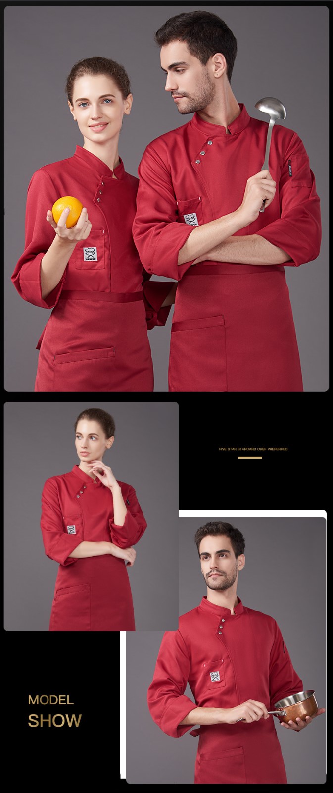 酒店純白全棉飯店餐廳廚師工作制服長(cháng)袖秋冬廚房面點(diǎn)烘焙后廚男女(圖10)