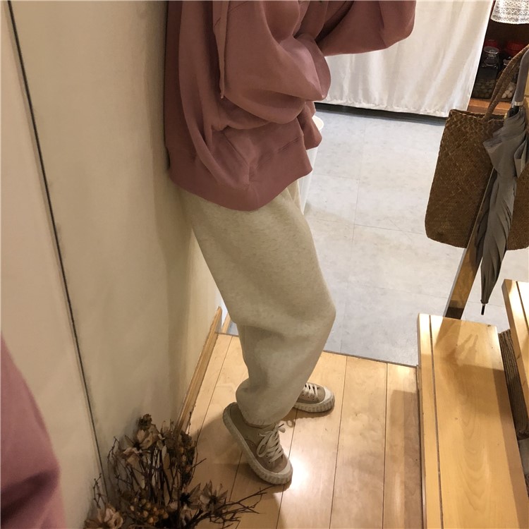 衛褲女秋冬韓版chic高腰顯瘦寬松加厚加絨復古港味ins束腳休閑褲(圖6)
