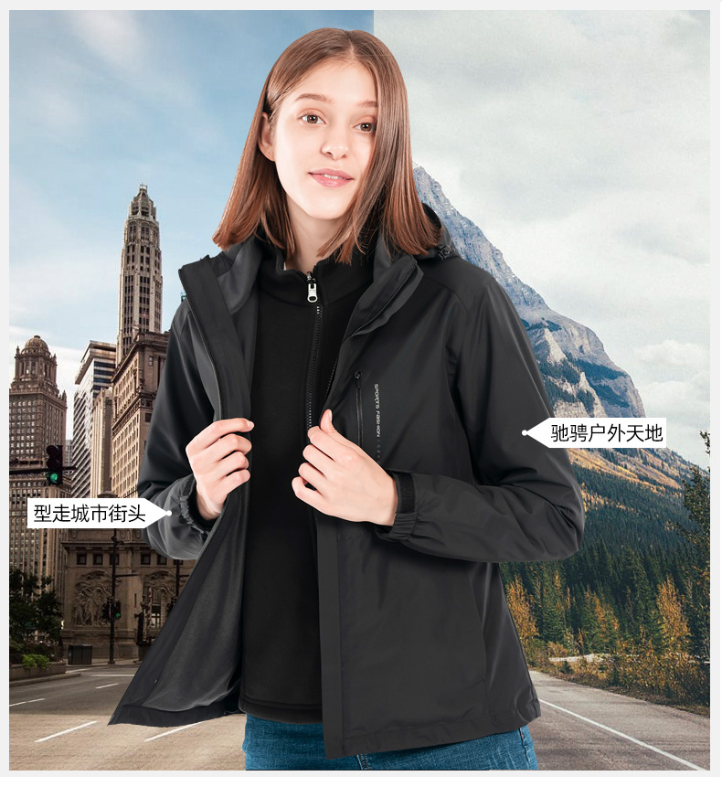 秋冬爆款情侶三合一沖鋒衣男防風(fēng)防水兩件套戶(hù)外服女團購定制印標(圖2)