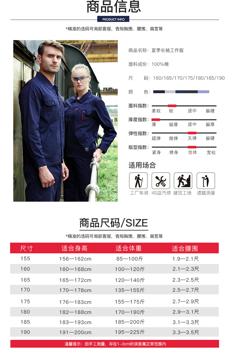 夏季純棉工作服套裝男 全棉夏天薄款耐磨透氣工廠(chǎng)車(chē)間勞保服上衣(圖6)