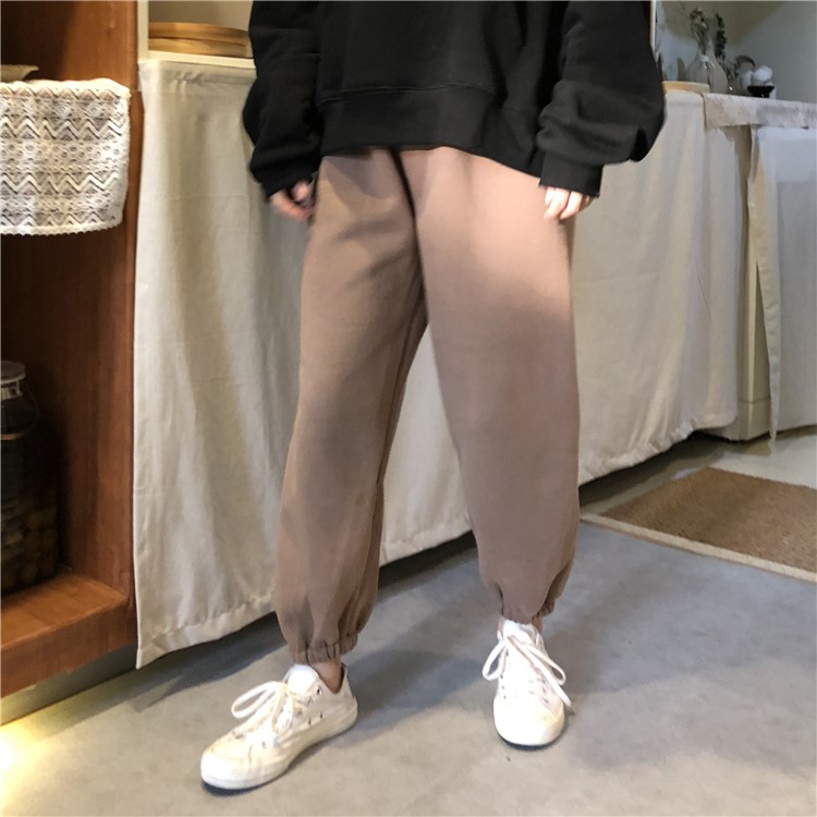 衛褲女秋冬韓版chic高腰顯瘦寬松加厚加絨復古港味ins束腳休閑褲(圖24)