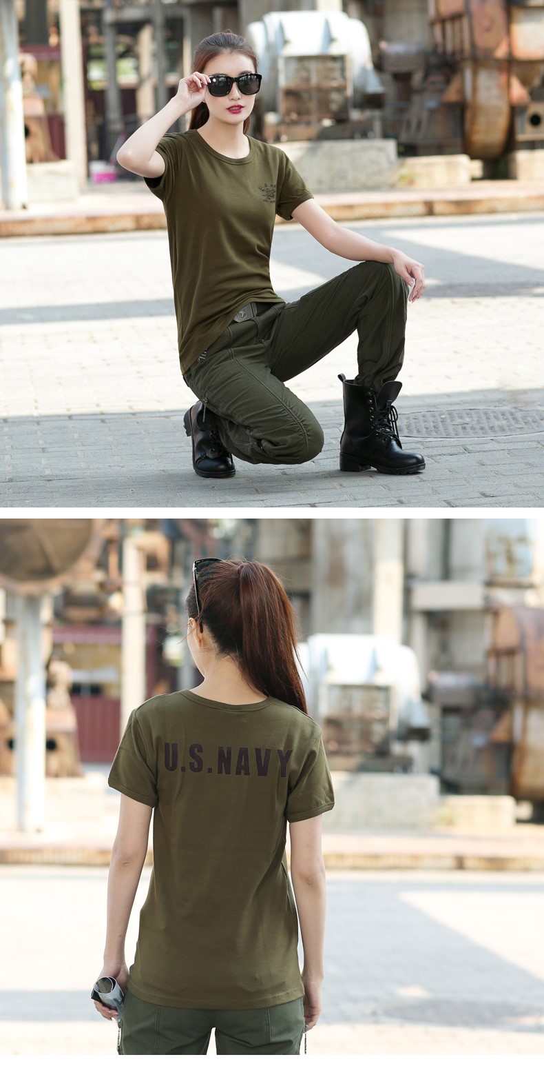 夏裝情侶裝軍迷緊身T恤女軍綠打底棉質(zhì)戶(hù)外服裝黑色彈力短袖上衣(圖13)