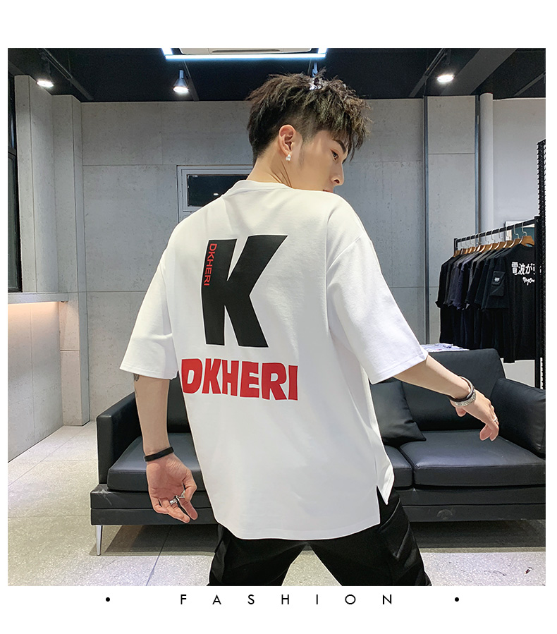 五分袖t恤男夏裝2019新款寬松中袖上衣服體恤潮牌ins半袖男士短袖(圖4)